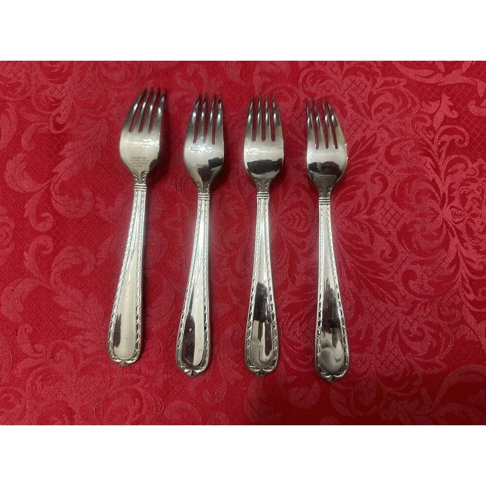 4 Hampton NOBILITY 4 Tine Dinner Forks 7 1/4” Stainless Flatware 18/10 NICE